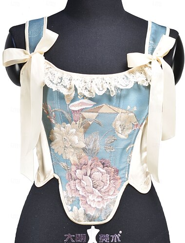  Retrò Vintage Medievale Rinascimento Corsetto Gilet Bustino Fiera del Ren Allacciato Floreale Jacquard Per donna Celtico Fantasia Reale Halloween Carnevale Feste Casual Quotidiano LARP Adulti Corsetto