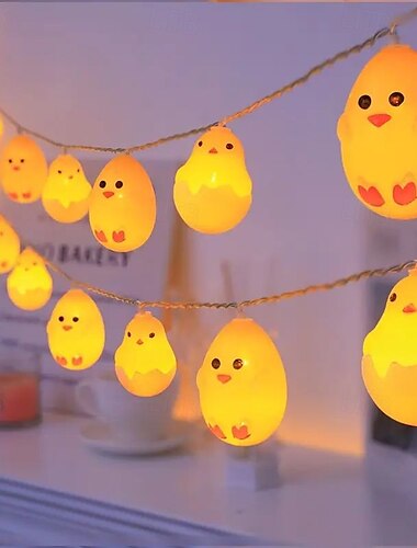  Cadena de luces de Pascua con forma de conejo, pollito, hada, 1,5 m, 10 ledes, funciona con pilas, para el hogar, el jardín, el balcón, la habitación, decoración de fiestas de Pascua, luces colgantes
