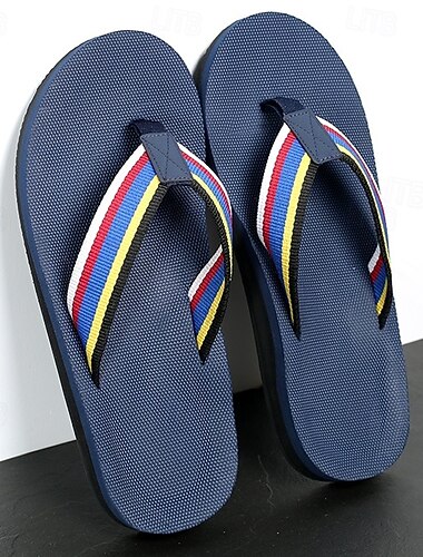  bruna flip flops för män med randigt band i flera färger, avslappnad stil för strand- och sommarkläder