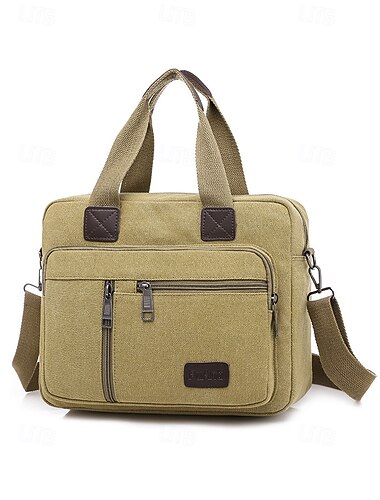  Lässige Messengerbag aus Canvas für Herren mit mehreren Reißverschlusstaschen, verstellbarem Schultergurt, stilvoller Khakifarbe, ideal für die Arbeit, Reisen und den täglichen Gebrauch