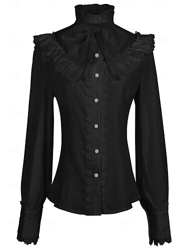  Retro Vintage Rokoko Mittelalterlich Bluse / Hemd Vampir Prinzessin Spitze Schleife Einfarbig Damen Seeräuber königlich Steampunk Maskerade Alltagstauglich Erwachsene Bluse
