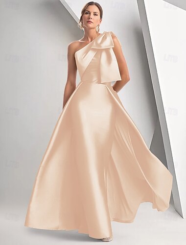  A-Linie Abendkleid elegantes Kleid formell bodenlang ärmellos eine Schulter Herbst Hochzeitsgast Satin mit Schleife(n) 2025