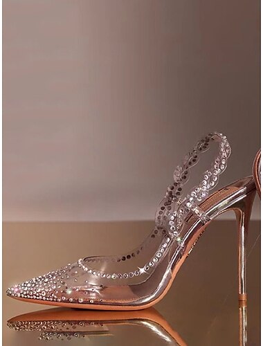  γυναικείες γόβες slingback με καθαρές μυτερές μύτες με πινελιές από στρας – κομψά νυφικά και βραδινά παπούτσια για χορό