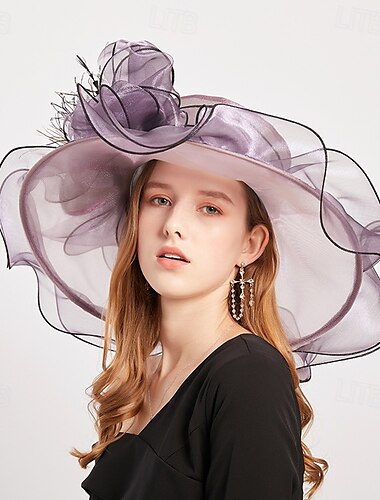  2025 Kentucky Derby Hat for Women Ladies, Organza Veil Feather Fascinator for Tea Party Church UV Protection Sun Hat