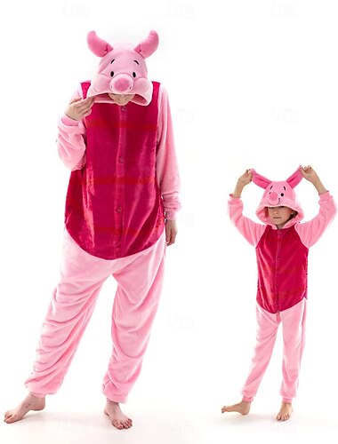  Enfant Adulte Bande dessinée Mosaïque Costume de groupe Tenues de nuit Combinaison de Pyjamas Costume de carnaval Porcelet / Cochon Animal Combinaison de Pyjamas Pyjamas Kigurumi Déguisement drôle