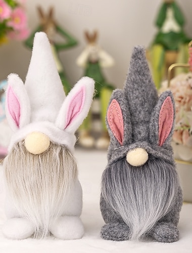  2er-Pack Osterdekorationen: Kreative, niedliche Hasenfiguren und gesichtslose Wichtelpuppen (Rudolph) für die weihnachtliche Heimdekoration, festliche Frühlingsornamente und Regaldekorationen