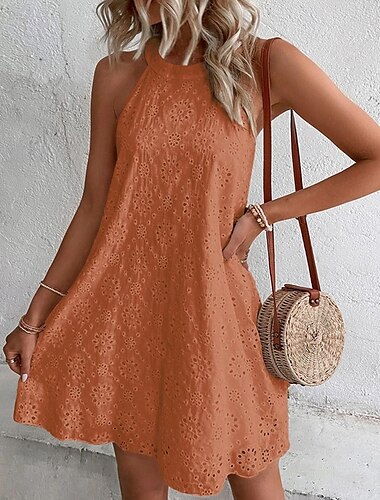  Damen Minikleid Weißes Kleid Casual kleid Cut-out-Kleider Sommerkleid Modisch Outdoor Festtage Verabredung Regular Fit Glatt Ärmellos Halfterhals Orange Grün Beige Sommer Frühling