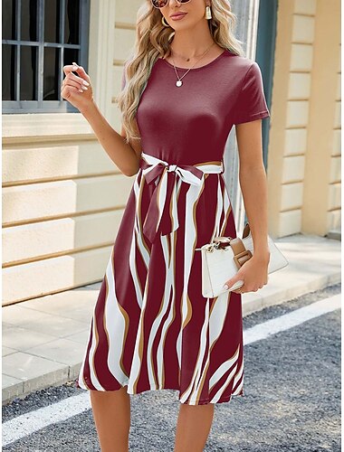  Damen Minikleid Sweatkleid A Linie Kleid Sportliches Kleid Brautkleider schlicht Urlaub Strasse Casual Regular Fit Graphic Kurzarm Rundhalsausschnitt Schwarz Wein Marineblau Himmelblau Sommer