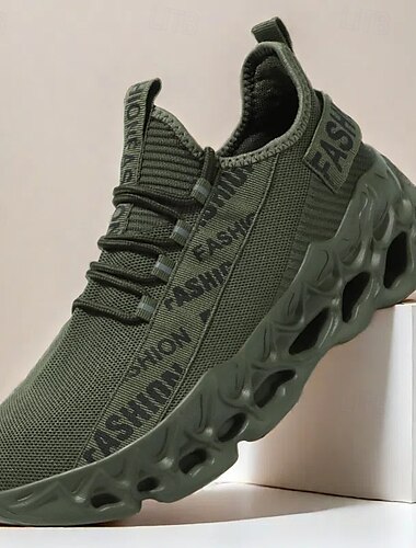  Rote Fashion-Sneaker für Herren, Obermaterial aus atmungsaktivem Mesh, trendiges Design mit auffälligem „Fashion“-Print, leichte Sportschuhe für die Freizeit und den Alltag