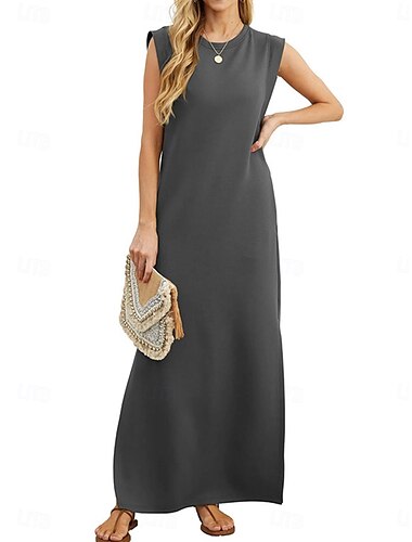  Damen Maxikleid T-Shirt Kleid Tee Kleid Shift Kleid Unifarbenes Lässiges Urlaub Street Lässig Regular Fit Grafik Kurzarm Rundhals Schwarz Weiß Wein Blau Sommer