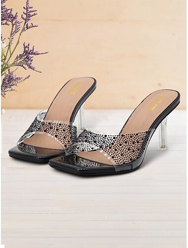  Transparente Sandaletten mit schwarzem und weißem Strass-Design für Damen – stylische Open-Toe-Sandalen für die Freizeit und den Abend