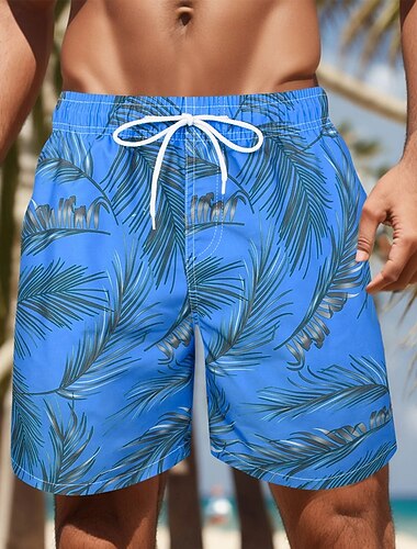  Herren Palmblatt Tropische Pflanzen Badeshorts Boardshorts Mittlere Taille Streetwear Hawaiianisch Urlaub Lässig Strandbekleidung Tasche Kordelzug Netzfutter Designer Bekleidung