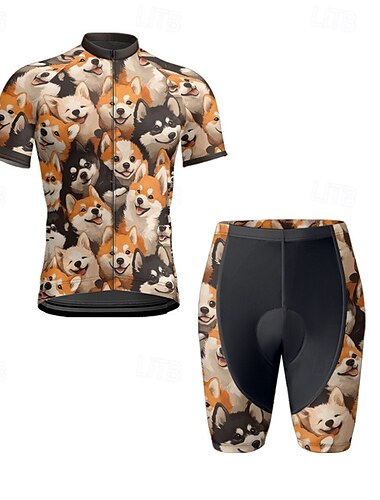  Herren Radtrikot mit Radhose fahrradbekleidung Kurzarm MTB Mountain Rennrad Gelb Braun Kaki Hund Fahhrad Spandex Sport Hund Bekleidung