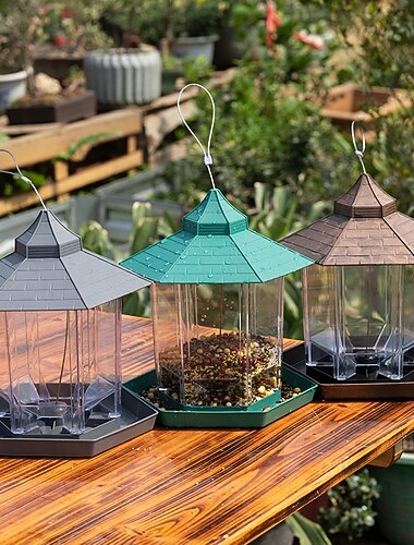  mangeoire pour oiseaux sauvages suspendue gazebo mangeoire pour oiseaux étanche avec toit gris