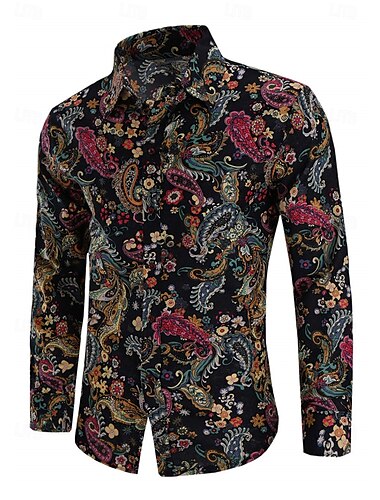  Retrò Vintage Anni '70 Camicia Hippie Paisley Per uomo Feste Abbigliamento quotidiano Parata dell'Orgoglio Adulti Camicia