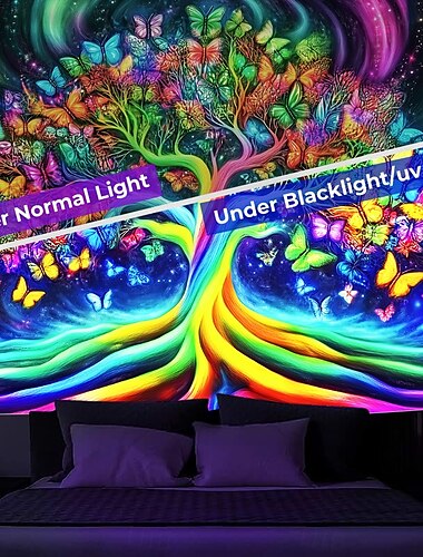  Černé světlo gobelín svítící ve tmě Glow Party UV reaktivní trippy mlhavý strom života přírodní krajina závěsný gobelín nástěnné umění nástěnná malba do obývacího pokoje ložnice