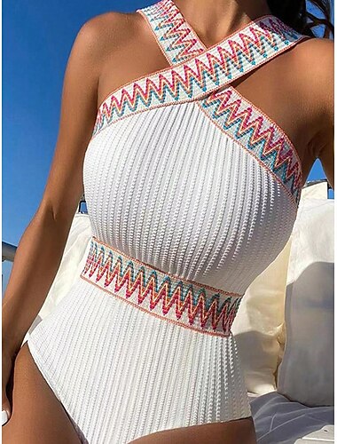  Dames Zwemkleding Een stukje Monokini Zwempak Blote rug Buikcontrole Hoge taille Slank Vakantie Strand Kleding Effen Kleur Halternek Mouwloos Badpakken
