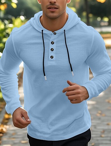  Per uomo Maglietta Manica Lunga Con Cappuccio Estate Colore Solido / Tinta Unita Moda Designer Cappuccio regolabile con coulisse Vacanza Streetwear Uscire Nero Bianco Grigio scuro Maglietta Top per
