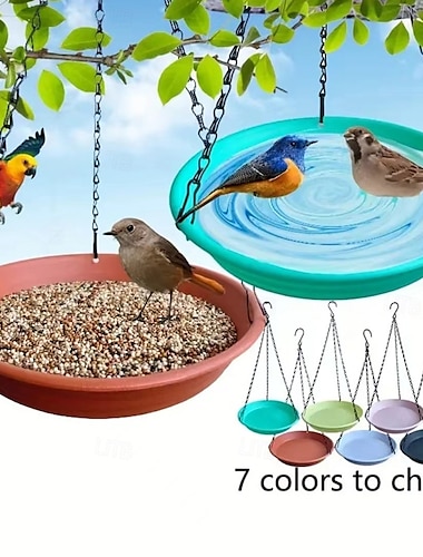  Mangeoire à oiseaux 2 en 1 avec 7 couleurs pour extérieur, adaptée au bain d'oiseaux sauvages du jardin, à l'eau potable et à l'alimentation à domicile