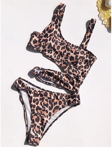  Damen Badeanzüge Einteiliger Monokini Badeanzug Rückenfrei Bauchkontrolle Hohe Taille Slim Urlaub Strandmode Leopard Halter Neck Ärmellose Badeanzüge