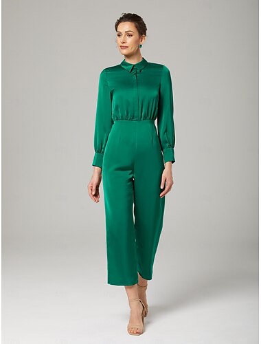  Zweiteiliger Jumpsuit Mutter der Braut Elegantes Party Hemdkragen Bodenlang Taft Langarm mit Schleife(n) Einfarbig 2025