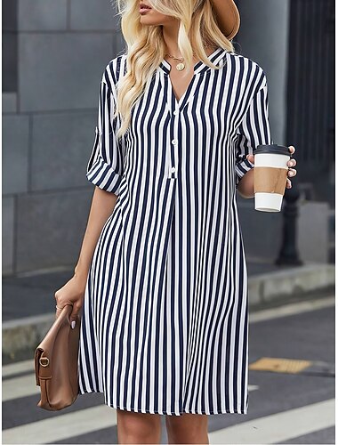  Damen Minikleid Etuikleid Sommerkleid Figurbetontes Kleid Brautkleider schlicht Urlaub Täglich Regular Fit Blumen Langarm V Ausschnitt Schwarz Dunkelblau Sommer