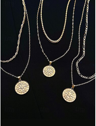  Herren-Halskette mit Kompass-Anhänger im Vintage-Stil – doppellagige Kette aus Metalllegierung, nordisches Wikinger-Amulett, nautischer Schmuck für Reisen und Abenteuer