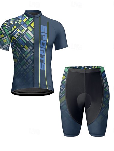  Herren Radtrikot mit Radhose fahrradbekleidung Kurzarm MTB Mountain Rennrad Marinenblau Fahhrad Spandex Sport Geometrisch Bekleidung