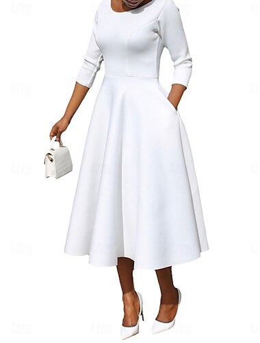  Pentru femei Rochie Maxi Rochie leagăn De Bază Casual Vacanță Zilnic Fit regulat Simplu Lungime Manșon 3/4 În U Negru Alb Roz Îmbujorat Albastru piscină Vară