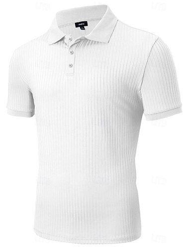  Hombre Top de punto acanalado Camisetas polo de golf Trabajo Casual Collar Cubano Cuello polo acanalado Manga Corta Vacaciones Básico Bloque de color Estriado Primavera verano Ajuste regular Blanco