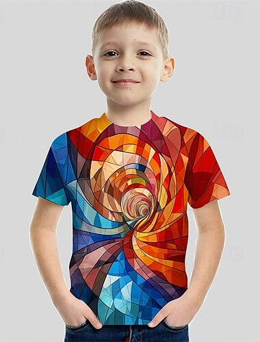  Da ragazzo 3D Pop art maglietta T-shirt Manica corta Estate Primavera Di tendenza Essenziale Bambino 4-12 anni Girocollo Esterno Informale Giornaliero Standard