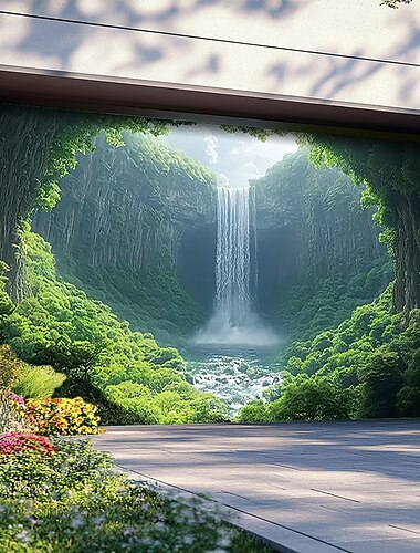  Landschaft Wasserfall Höhlen Türdekorationen Garagentor Cover Outdoor Banner Großes Hintergrunddekor für das Ferien Outdoor Garagentor Heimwanddekorationen