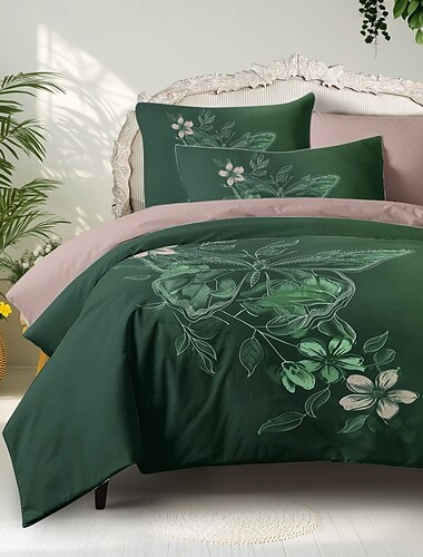  Juego de funda de edredón reversible de satén 100 % algodón de l.t.home, juego de cama premium de 300 hilos con diseño floral, tamaño queen y king