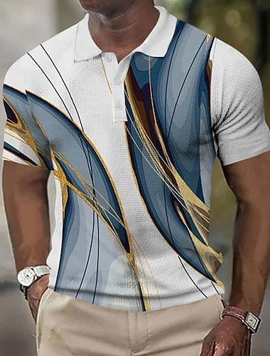  Per uomo Geometrico Linea Magliette Polo a Nido d'Ape Maglia da golf Manica Corta Magliette polo Camicie con Colletto Business Casual All'aperto Abbigliamento Quotidiano Athleisure Stampa 3D Bottoni