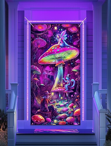  Decoraciones de puerta con luz negra fundas para puerta brillan en la oscuridad tapiz de puerta decorativa de hongo cortina de puerta fondo interior/exterior pancarta de puerta para la entrada casa