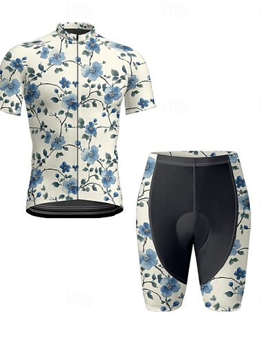  Herren Radtrikot mit Radhose fahrradbekleidung Kurzarm MTB Mountain Rennrad Schwarz Blau Kaki Blumen Pflanzen Fahhrad Spandex Sport Blumen Pflanzen Bekleidung