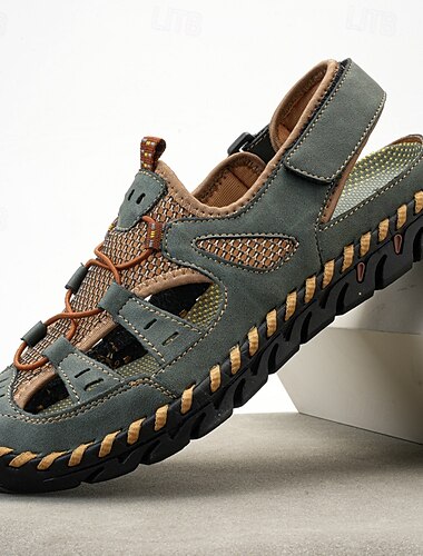  Herren Sandalen Handgefertigte Schuhe Spaltleder Atmungsaktiv Komfortabel Rutschfest Schnürsenkel Gelbbraun Schwarz Braun