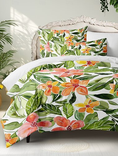  Geometric Vintage Duvet Cover Set Cotton Tropical Plants Pattern Set Soft 3-Piece Luxury Bedding Set Home Decor Gift Twin Full King Queen Size Duvet Cover