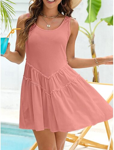  Damen Mini Kleid Weiß Kleid Freizeitkleid Tank Kleid Cami Kleid Basis Freizeit Urlaub täglich reguläre Passform Grafik ärmellos U-Ausschnitt Schwarz Weiß Pink Khaki Sommer