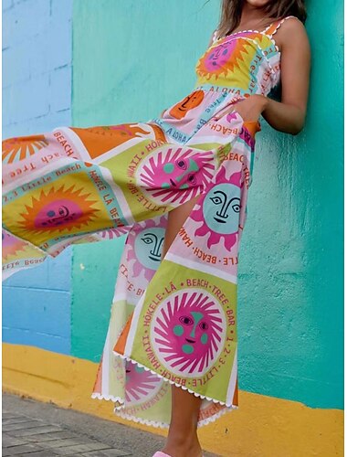  Damen Maxidress Etuikleid skims dress Schulterfreies Kleid Urlaub Urlaub Casual Täglich Regular Fit Graphic Ärmellos Gurt Regenbogen Sommer