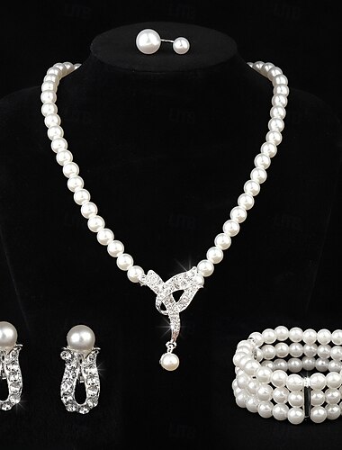  Brautschmuck-Sets 1 Aleación 1 Armreif Ohrringe Halsketten Damen Stilvoll Luxus Niedlich Schick Kostbar Geometrische Form Schmuck-Set Für Party-Abendgarderobe