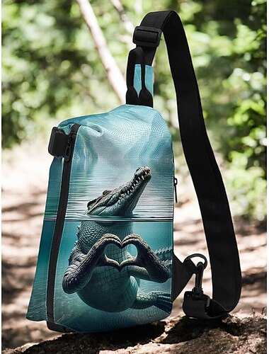  unieke crossbody-borsttas met krokodillenprint voor heren - modieus waterthema-ontwerp, verstelbare schouderband, lichtgewicht en duurzaam, perfect voor buitenavonturen en casual uitstapjes