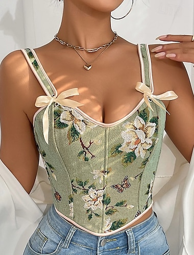  Retro Antiguo Medieval Renacimiento Faja Chaleco corpiño Feria del Renacimiento Floral Jacquard Cuello de corazón Mujer Celta Fantasía Víspera de Todos los Santos Carnaval Fiesta Casual Diario LARP