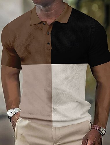  Herren Gestreift Rugby-Poloshirt Kurzarm Polo-Shirts Hemden mit Kragen Business-Casual Schule Formell Alltagskleidung Geschäft Knöpfe 3D-Druck Sommer Dunkel Braun Dunkelgrün Dunkelblau