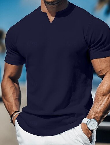  رجالي تي شيرت كم قصير V رقبة الصيف سهل موضة كلاسيكي مريح V-neck فضفاض الرياضة مناسب للعطلات أزرق فاتح بني غامق أسود تي شيرت للرجال