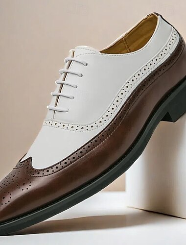  klassische Brogue-Oxford-Schuhe mit Flügelkappe für Herren – zweifarbige formelle Abendschuhe mit perforierten Details für Business- und Hochzeitskleidung