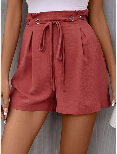  Damen Chinesisch Chino Shorts Kurze Hosen Modisch Strassenmode Kurz Hoher Taillenbund Glatt Elastischer Bund Bequem Weich Komfortabel Mikro-elastisch Outdoor Strasse Rote Beige Sommer Frühling