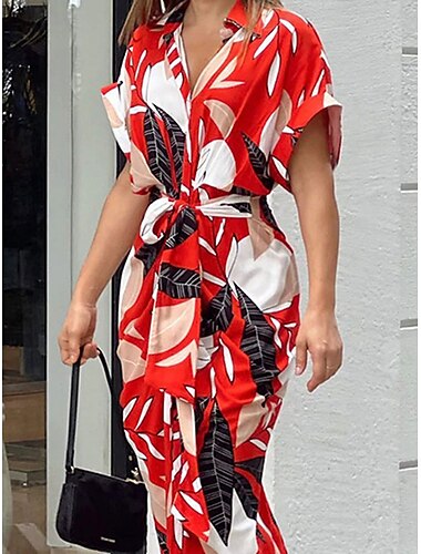  Damen Maxidress Wickelkleid Figurbetontes Kleid Kleid mit Puffärmeln Party Geburtstag Party Geburtstag Regular Fit Graphic Kurzarm Hemdkragen Gelb Rosa Rote Blau Sommer