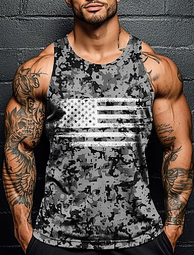  Veteranstag Herren Patriot Patriotic Veteran Camo Tarnfarbe T-Shirt Weste Top Ärmellos T-Shirt 3D-Druck Rundhals-Shirt Urlaub Lässig Hawaii Urlaub Rot Marineblau Grün Sommer Frühling Kleidung