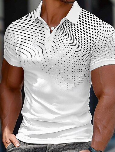  Herren Punkte Geometrisch Polo Kurzarm Polo-Shirts Hemden mit Kragen Lässig Schule Outdoor Alltagskleidung Hauskleidung 3D-Druck Sommer Purpur Grau